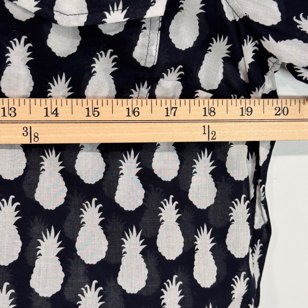 Talbots Button Down Women S Navy Pineapple Print Long Sleeve Cotton Blouse Top - Picture 8 of 9